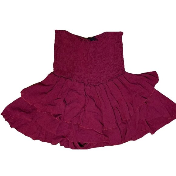 Blue Life Burgundy Skirt Layered Boho Hippie Size XS Smocked Waist Summer - Picture 1 of 3